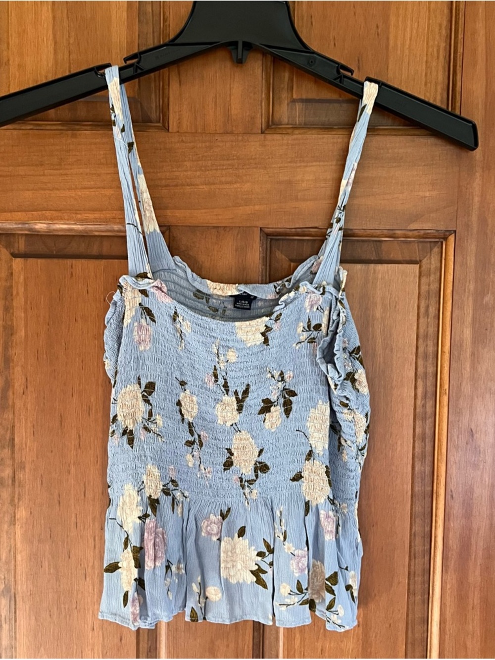 American Eagle Light Blue Floral Smocked Cami Top - Women-L